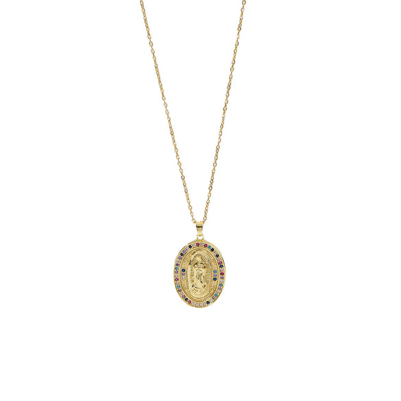 Fashion Virgin Pendant Stainless Steel Waterproof Fadeless Copper Zirconium Jewelry Color Diamond Series Electroplated Ochain Necklace