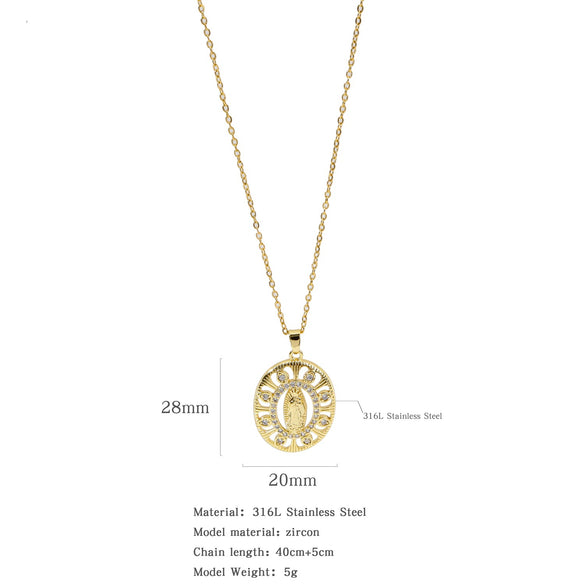 Fashion Virgin Pendant Stainless Steel Waterproof Fadeless Copper Zirconium Jewelry Color Diamond Series Electroplated Ochain Necklace
