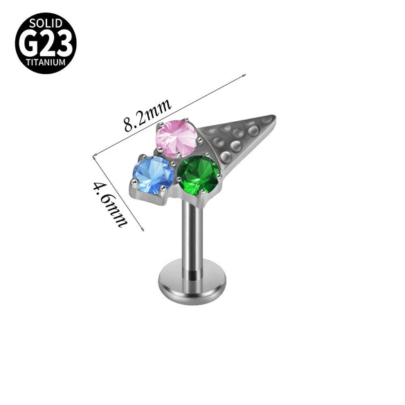 Fashion Vshaped Tulip Flower Lip Heart Shape G23 Titanium Zircon Electroplated Piercing Inner Tooth Earrings