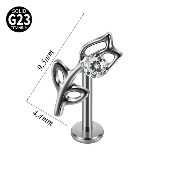 Fashion Vshaped Tulip Flower Lip Heart Shape G23 Titanium Zircon Electroplated Piercing Inner Tooth Earrings