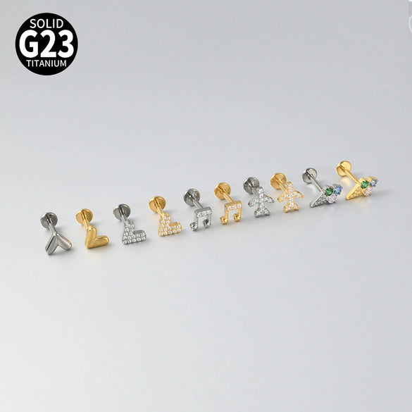 Fashion Vshaped Tulip Flower Lip Heart Shape G23 Titanium Zircon Electroplated Piercing Inner Tooth Earrings