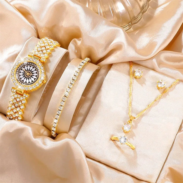 Fashion Watch Jewelry Set Alloy And Stainless Steel Round Dial