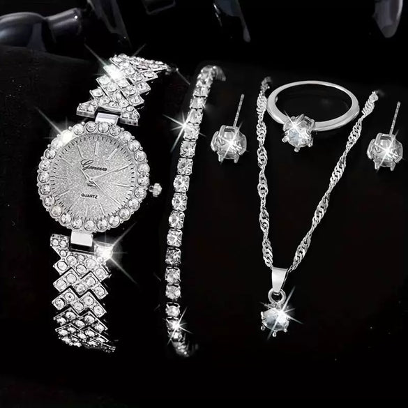 Fashion Watch Jewelry Set Alloy And Stainless Steel Round Dial