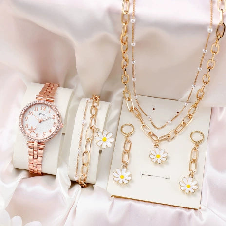 Fashion Watch Jewelry Set Alloy And Stainless Steel Round Dial