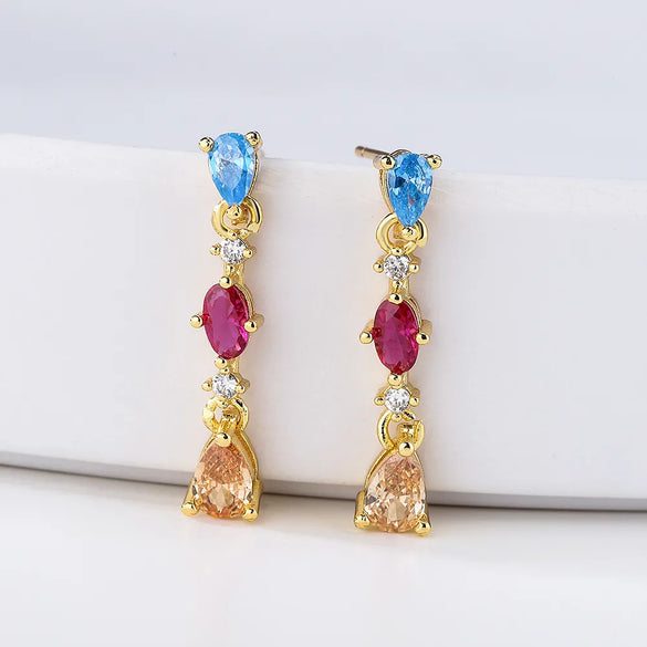 Fashion Water Droplets Heart Shape Copper Gold Plated Zircon Drop Earrings 1 Pair