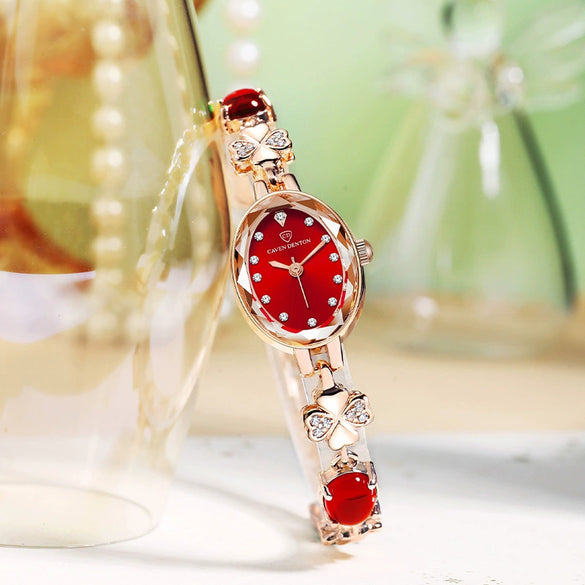 Fashion Waterproof Emerald Decorative Women's Quartz Watch With Alloy Case And Strap Oval Dial Mineral Reinforced Glass Mirror Stainless Steel Jewelry Buckle