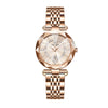 Fashion Waterproof Ladies Quartz Calendar Watch With Star Drill Surface Solid Stainless Steel Band Mineral Strengthened Glass Mirror And Alloy Case