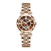 Fashion Waterproof Ladies Quartz Calendar Watch With Star Drill Surface Solid Stainless Steel Band Mineral Strengthened Glass Mirror And Alloy Case