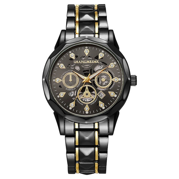 Fashion Waterproof Luminous Automatic Quartz Relief Hollow Alloy Men's Watch With Mineral Reinforced Glass Mirror And Stainless Steel Buckle