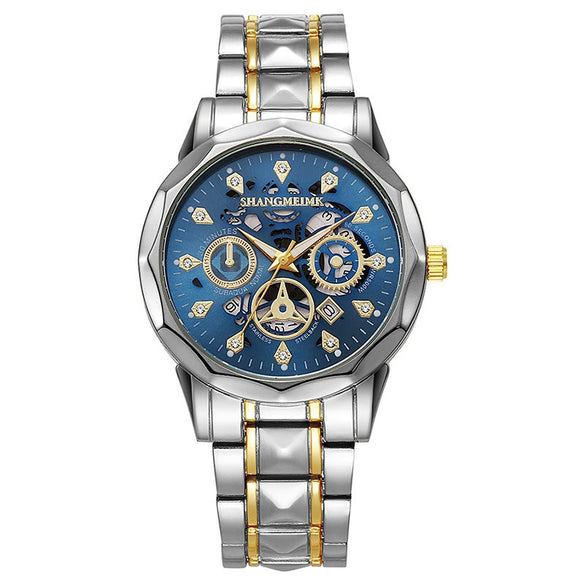 Fashion Waterproof Luminous Automatic Quartz Relief Hollow Alloy Men's Watch With Mineral Reinforced Glass Mirror And Stainless Steel Buckle