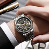 Fashion Waterproof Luminous Automatic Quartz Relief Hollow Alloy Men's Watch With Mineral Reinforced Glass Mirror And Stainless Steel Buckle