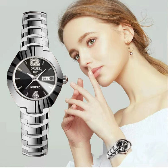 Fashion Waterproof Luminous Women's Steel Belt Quartz Watch With Double Calendar And Round Dial