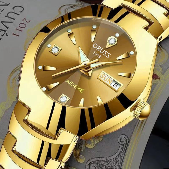 Fashion Waterproof Luminous Women's Steel Belt Quartz Watch With Double Calendar And Round Dial