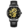 Fashion Waterproof Men's Watch With Dragon Pattern Metal Case Leather Strap And Round Dial