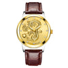 Fashion Waterproof Men's Watch With Dragon Pattern Metal Case Leather Strap And Round Dial