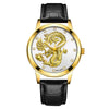 Fashion Waterproof Men's Watch With Dragon Pattern Metal Case Leather Strap And Round Dial