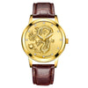 Fashion Waterproof Men's Watch With Dragon Pattern Metal Case Leather Strap And Round Dial
