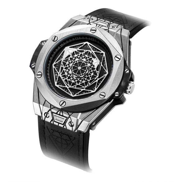 Fashion Waterproof Quartz Watch Men's Sports Watch Alloy Imitation Leather Strap Stainless Steel Buckle Rhombus Dial
