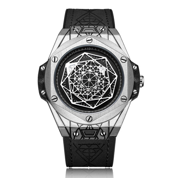 Fashion Waterproof Quartz Watch Men's Sports Watch Alloy Imitation Leather Strap Stainless Steel Buckle Rhombus Dial