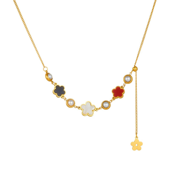 Fashion White Shell Fivepetal Flower Stainless Steel Goldplated Jewelry Necklace For Women