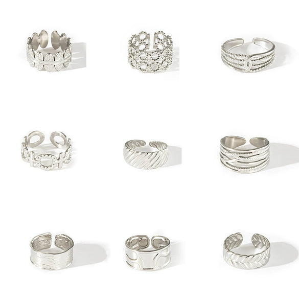 Fashion Widefaced Titanium Steel Open Ring For Women Geometric Drop Shape Electroplated