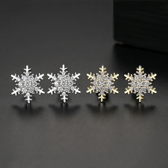 Fashion Women Copper Earrings With Electroplated Finish And Micro Inlaid Zircon Geometric Snowflake Design