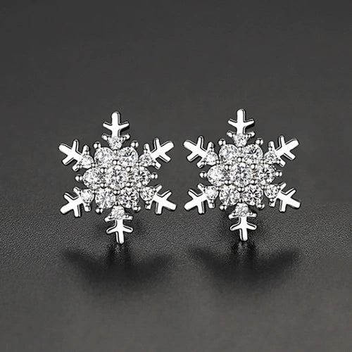 Fashion Women Copper Earrings With Electroplated Finish And Micro Inlaid Zircon Geometric Snowflake Design