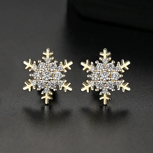 Fashion Women Copper Earrings With Electroplated Finish And Micro Inlaid Zircon Geometric Snowflake Design