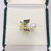 Fashion Women Freshwater Pearl Ring With Abalone Shell Butterfly Copper Accessories Electroplated 18K Real Gold Oblate And Treated Bun Round Pearl Shape