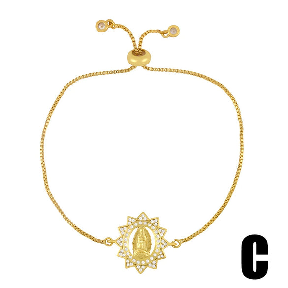 Fashion Women's Adjustable Pullout Copper Bracelet With Geometric Pattern And Goldplated Artificial Gemstones And Semiprecious Stones Electroplating Treatment