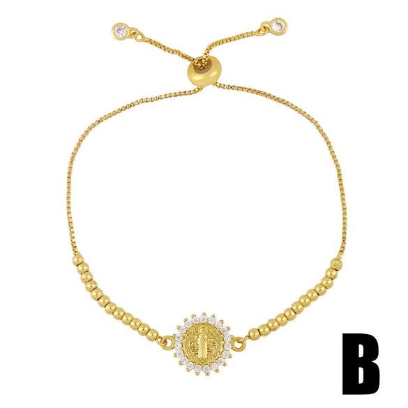 Fashion Women's Adjustable Pullout Copper Bracelet With Geometric Pattern And Goldplated Artificial Gemstones And Semiprecious Stones Electroplating Treatment