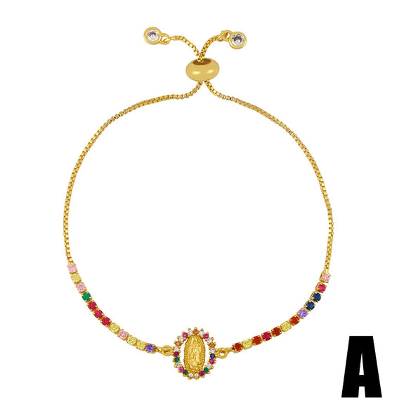 Fashion Women's Adjustable Pullout Copper Bracelet With Geometric Pattern And Goldplated Artificial Gemstones And Semiprecious Stones Electroplating Treatment