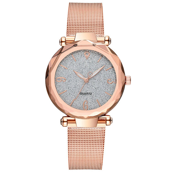 Fashion Women's Alloy And Stainless Steel Round Angular Mirror Quartz Watch