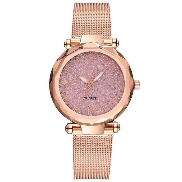 Fashion Women's Alloy And Stainless Steel Round Angular Mirror Quartz Watch