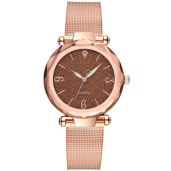 Fashion Women's Alloy And Stainless Steel Round Angular Mirror Quartz Watch