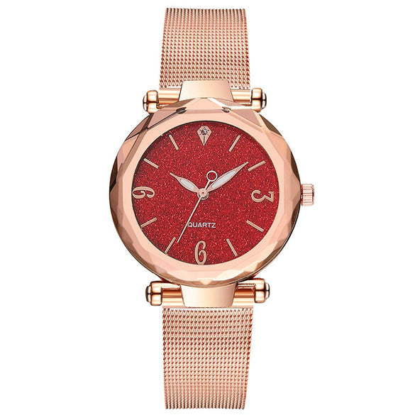 Fashion Women's Alloy And Stainless Steel Round Angular Mirror Quartz Watch