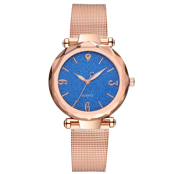 Fashion Women's Alloy And Stainless Steel Round Angular Mirror Quartz Watch