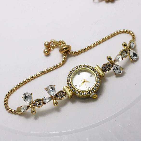 Fashion Women's Alloy And Stainless Steel Round Water Drop Shape Bracelet Watch