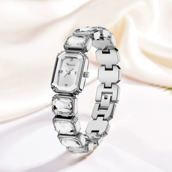Fashion Women's Alloy And Stainless Steel Square Dial Quartz Watch With Diamond Inlay