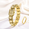 Fashion Women's Alloy And Stainless Steel Square Dial Quartz Watch With Diamond Inlay