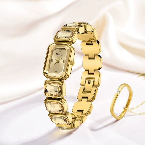 Fashion Women's Alloy And Stainless Steel Square Dial Quartz Watch With Diamond Inlay
