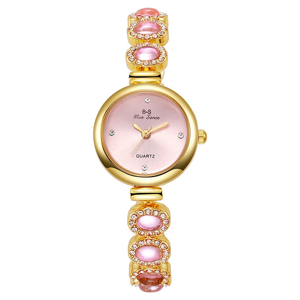 Fashion Women's Alloy Bracelet Watch With Round Dial And Diamond Inlay