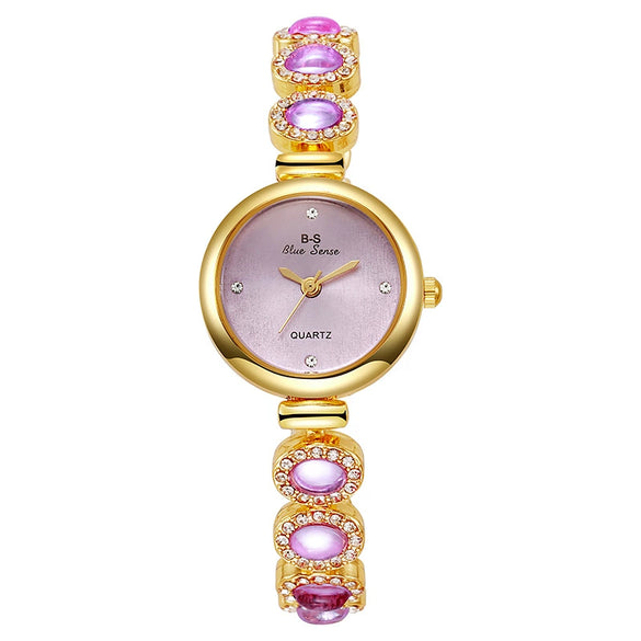 Fashion Women's Alloy Bracelet Watch With Round Dial And Diamond Inlay