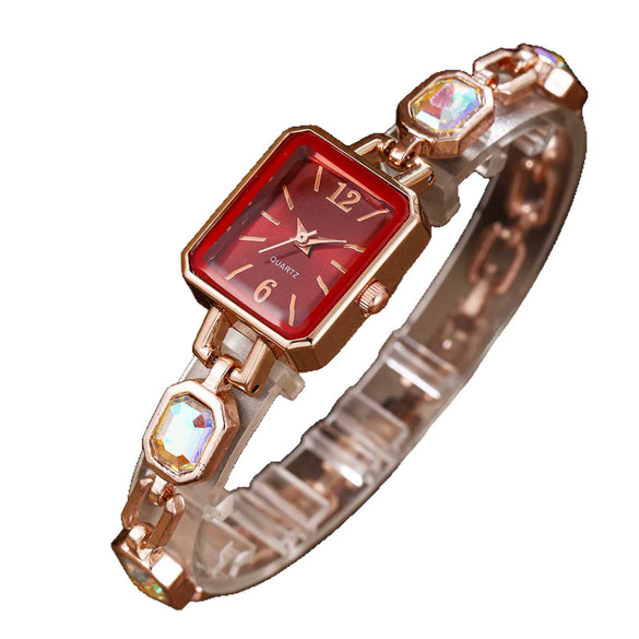 Fashion Women's Alloy Bracelet Watch With Square Dial And Colorful Gemstone