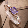 Fashion Women's Alloy Bracelet Watch With Square Dial And Colorful Gemstone