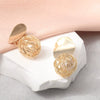 Fashion Women's Alloy Geometric Hollow Gold Wire Winding Ball Pearl Eardrop Ear Clip Earrings With Electroplating