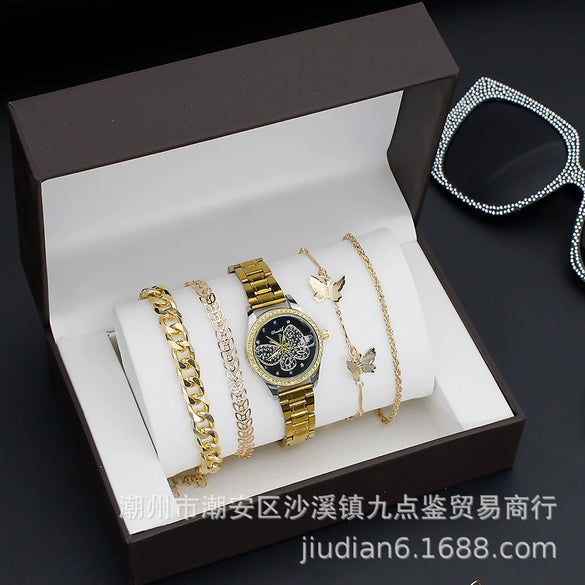 Fashion Women's Alloy Quartz Watch With Imitation Leather Strap And Stainless Steel Clasp