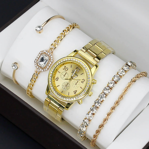 Fashion Women's Alloy Quartz Watch With Imitation Leather Strap And Stainless Steel Clasp