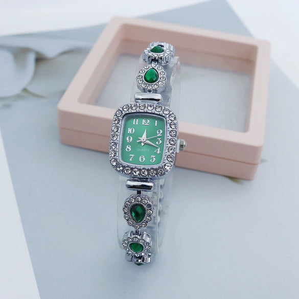 Fashion Women's Alloy Square Quartz Watch With Full Diamond Inlay