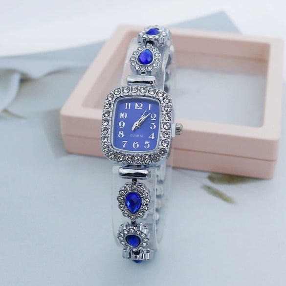 Fashion Women's Alloy Square Quartz Watch With Full Diamond Inlay